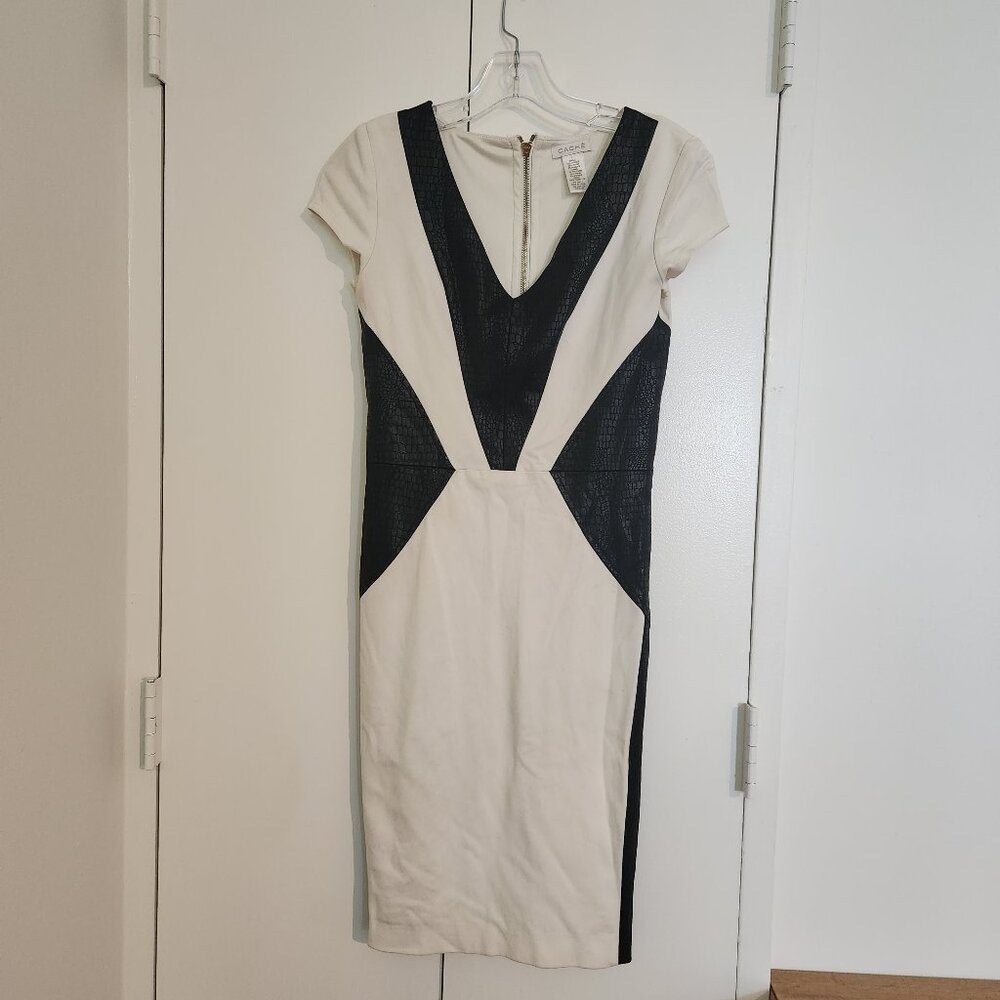 Cache Black and white colorblock Animal snakeskin body con dress